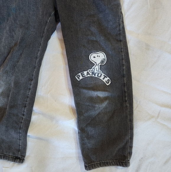 Zara Girls Peanuts Snoopy Woodstock Black Denim Overalls Size 9/10 - Picture 2 of 8